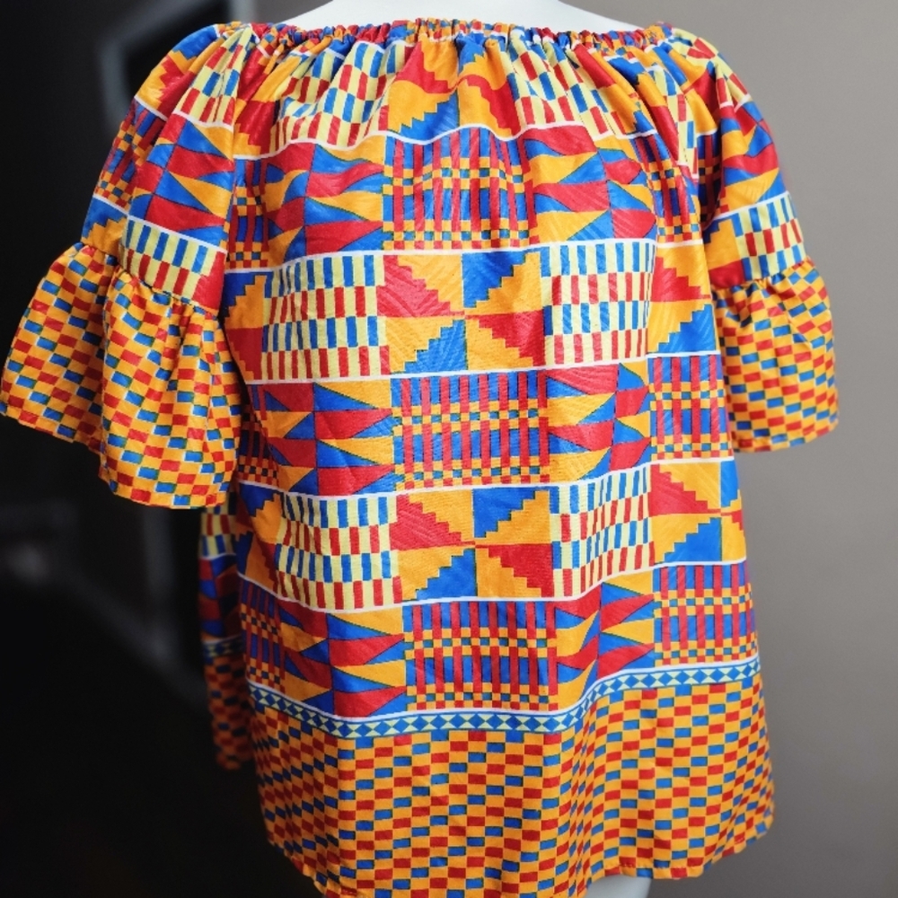 Ankara / african print Orange and Yellow Off the Shoulder Flutter Sleeve Blouse